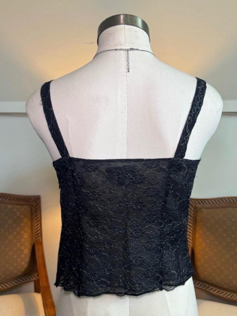 Vintage 90s/y2k Black Lace Floral Fairy Beaded Embellished Top - Picture 4 of 6
